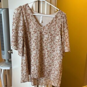 MTS Paisley V-Neck Blouse in Cream and Brown